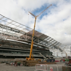 300 ton grove working on 61 metre luffing jib on the new Aviva stadium Dublin 